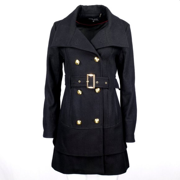 BLACK RIVET Black Wool Peplum Military Trench Coat - Picture 2 of 16